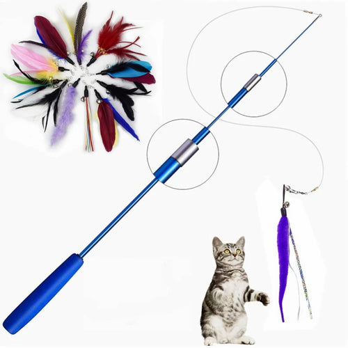Cat Interactive Feather Wand Toy - 3-in-1 Retractable Teaser