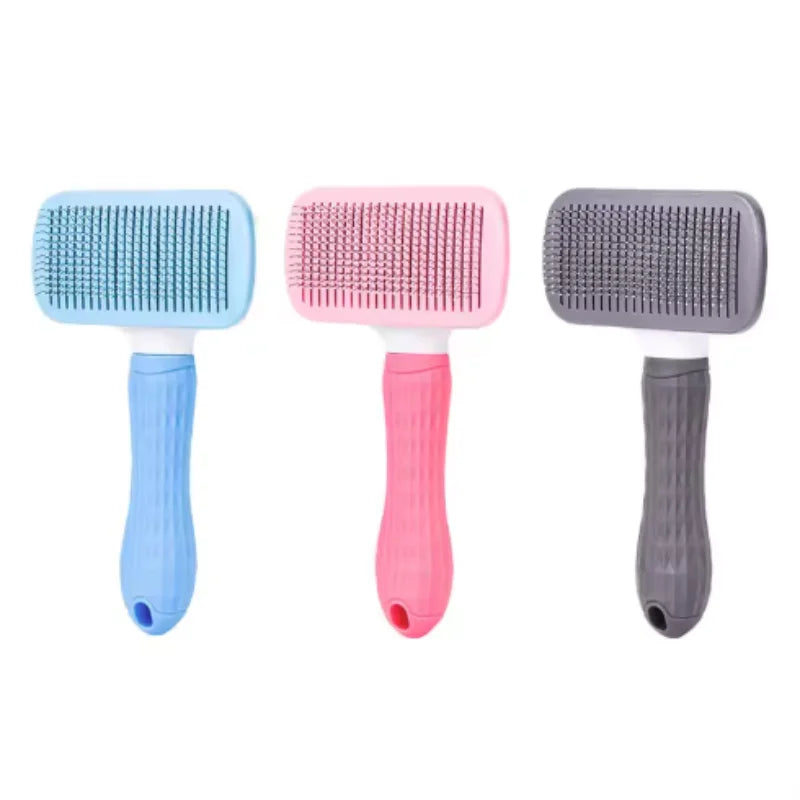Pet Grooming Brush with One-Click Hair Removal - Bent Needle Massaging Comb for Dogs & Cats