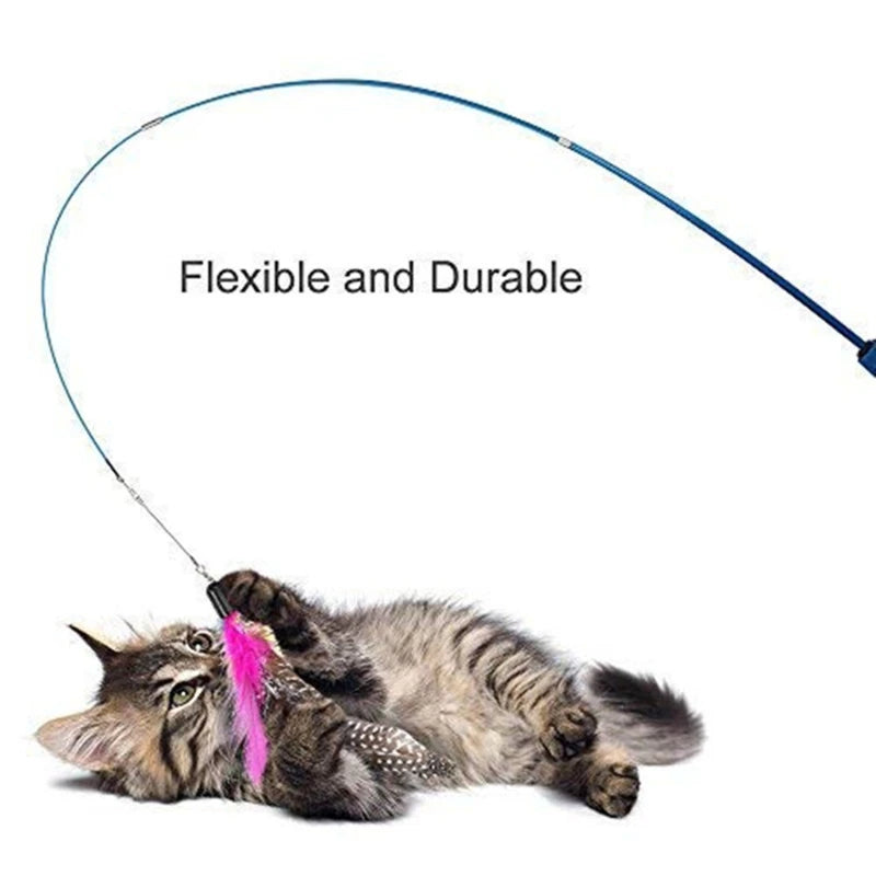 Cat Interactive Feather Wand Toy - 3-in-1 Retractable Teaser