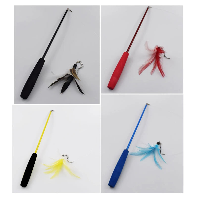 Cat Interactive Feather Wand Toy - 3-in-1 Retractable Teaser