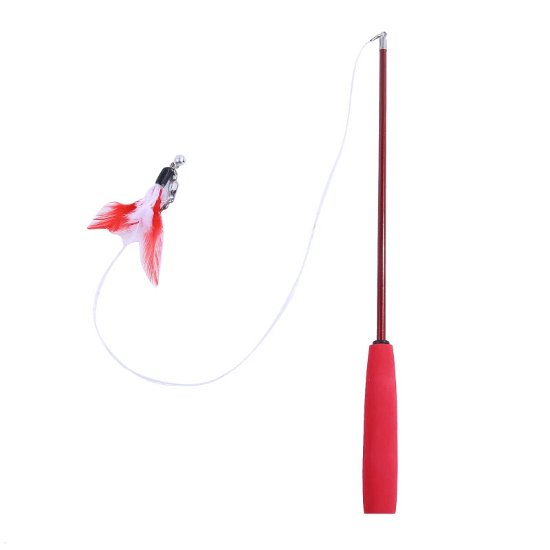 Cat Interactive Feather Wand Toy - 3-in-1 Retractable Teaser