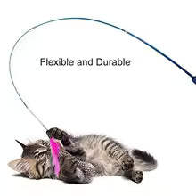 Cat Interactive Feather Wand Toy - 3-in-1 Retractable Teaser